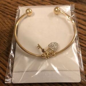 Heart & Key Charm Cuff Bracelet